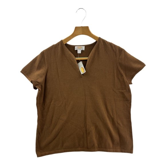 Talbots Womens Pullover Sweater Brown Short Sleeve Stretch Petite Plus X New - Picture 1 of 8